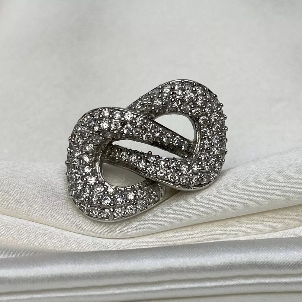 Interlocking CZ in Rhodium Plated Sterling Silver 925 Hand Crafted Ring Sz 8.50